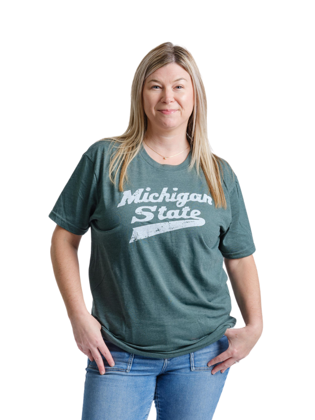MSU Distressed Hockey Logo Green T Shirt