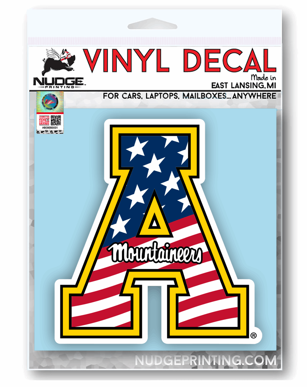 App State A American Flag Decal in Packaging