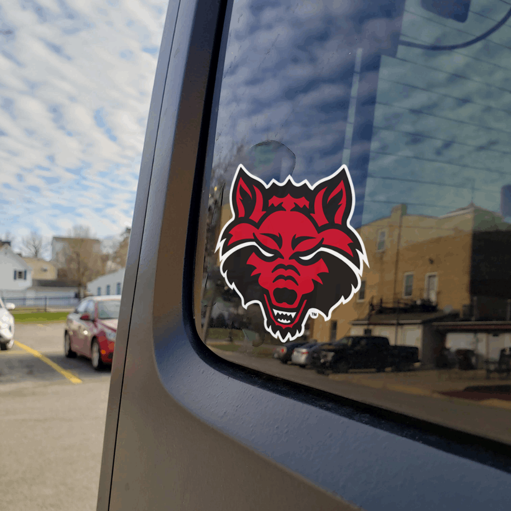 Arkansas State University Red Wolf Car Decal on Car