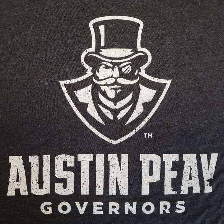 Austin Peay State University Governors White Print on Black Charcoal T Shirt