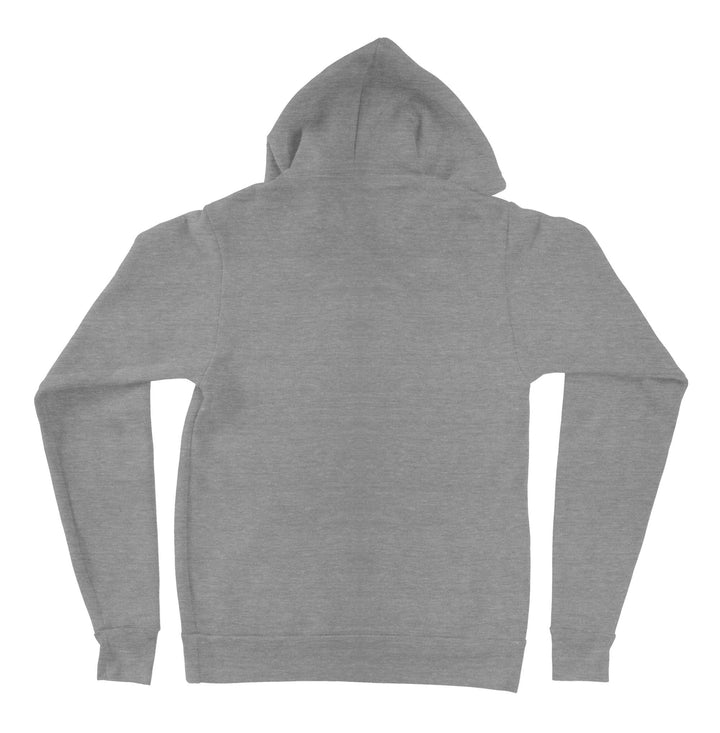 Back view of a grey sweatshirt hoodie from Nudge Printing