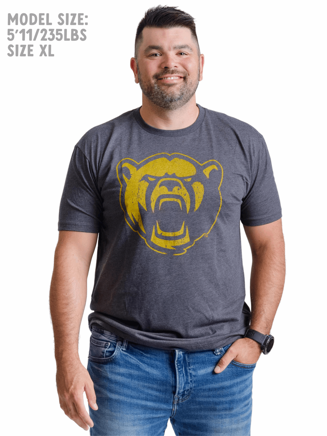 Baylor University Bear Head T-Shirt with Model Size and Weight