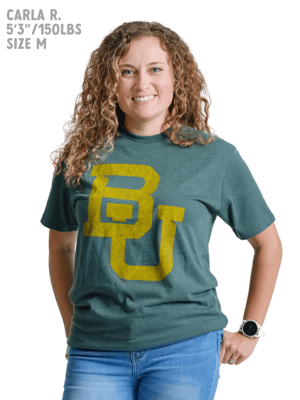 Baylor University Bears "BU" Stacked Logo with Green T-shirt with Gold Text