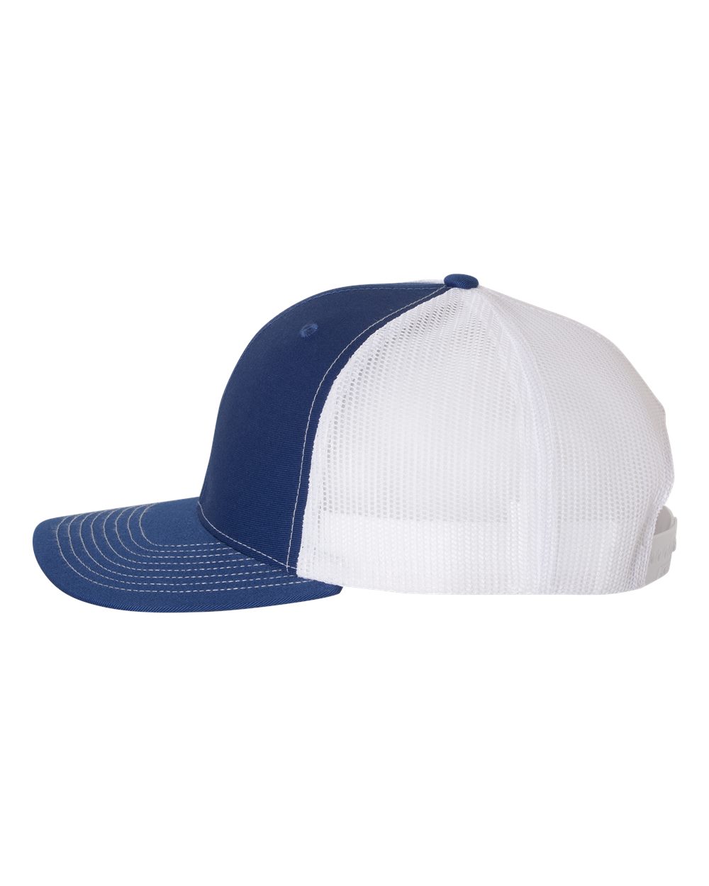Butler University Blue White Trucker Hat with embroidered patch Side view Mock up
