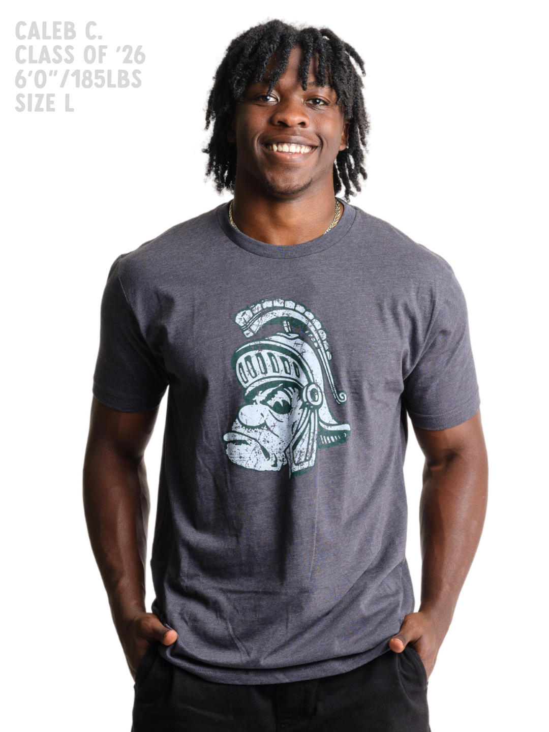 Michigan State University Spartans Vintage Gruff Sparty T-Shirt (Charcoal) - Nudge Printing