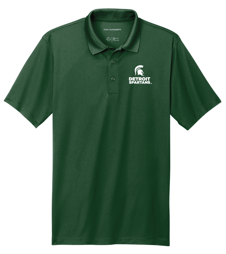 Detroit Spartans Green Unisex Polo with logo embroidered on left chest on white background