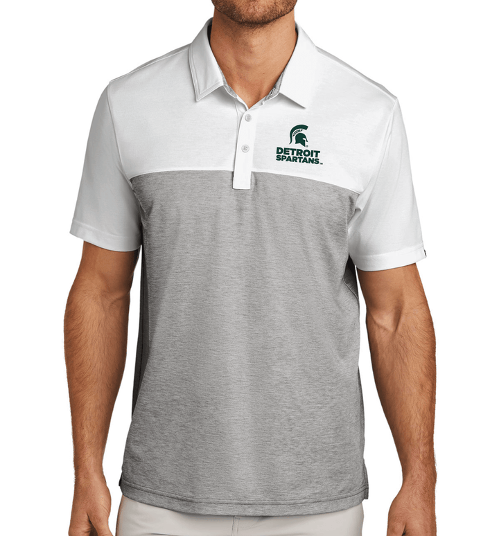 Detroit Spartans TravisMathew Grey and White Unisex Polo on Model