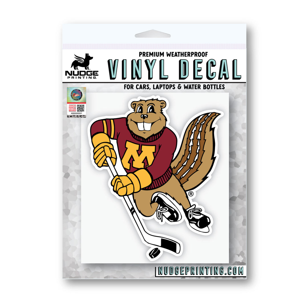 University of Minnesota Gopher Playing Hockey Car Decal Packaged