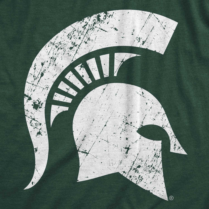 Green Michigan State Distressed Spartan Helmet T-Shirt