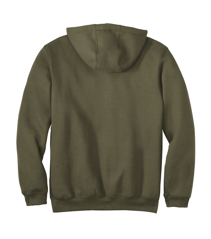 Back view of a green Carhartt hooded sweatshirt from Nudge Printing