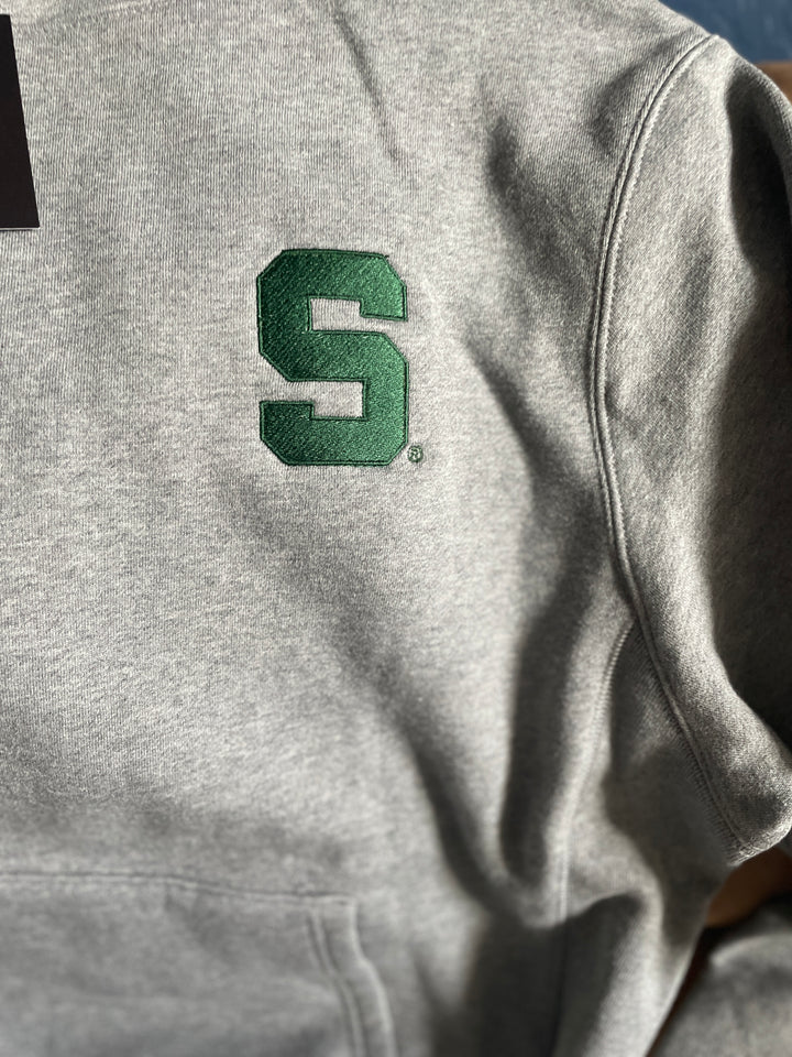 Michigan State Block S Varsity Hoodie in Heather Grey