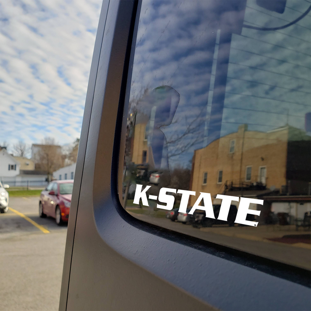 White K-State Car Decal on Window