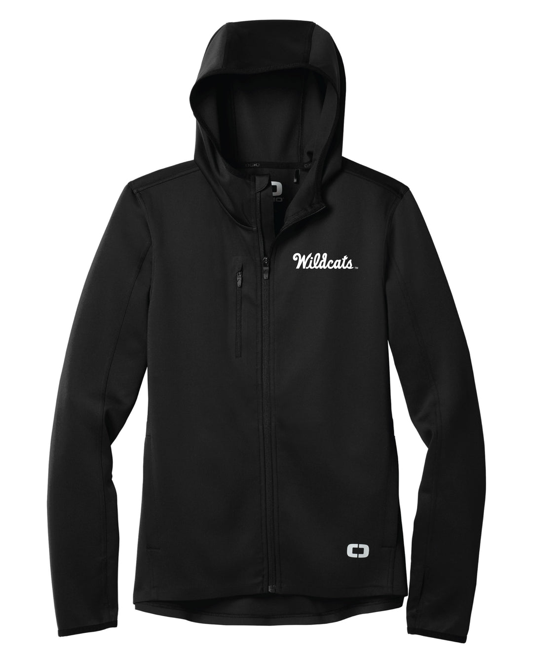 Black Kansas State performance OGIO jacket with "Wildcats" logo embroidered on the left chest in white thread