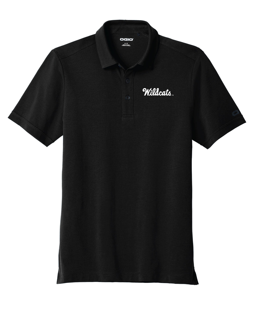 Black Kansas State Polo showing a white "Wildcats" logo embroidered on the left chest.
