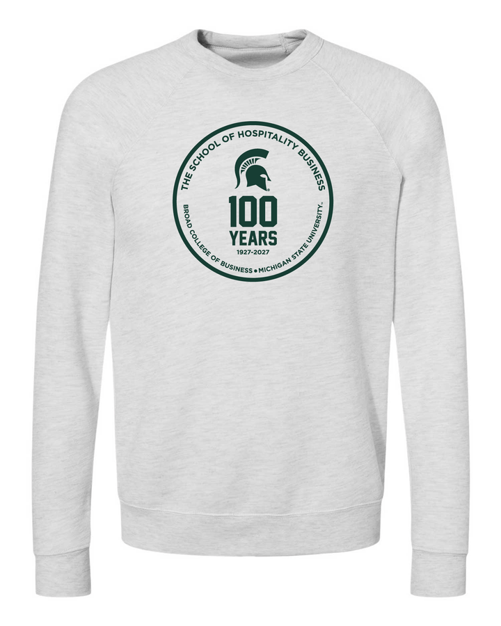 MSU School of Hospitality Business | 100 Year Ash White Crewneck Sweatshirt