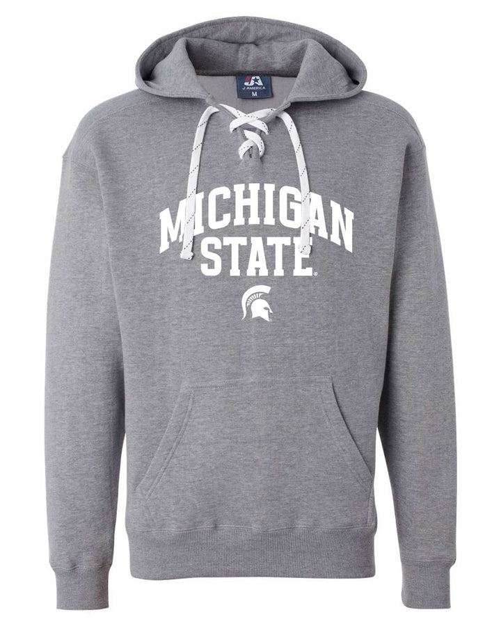 Grey Michigan State Lace Sweatshirt with Arched Logo