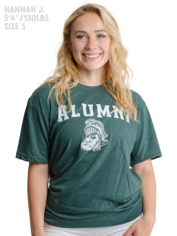 Michigan State green alumni t shirt with gruff sparty