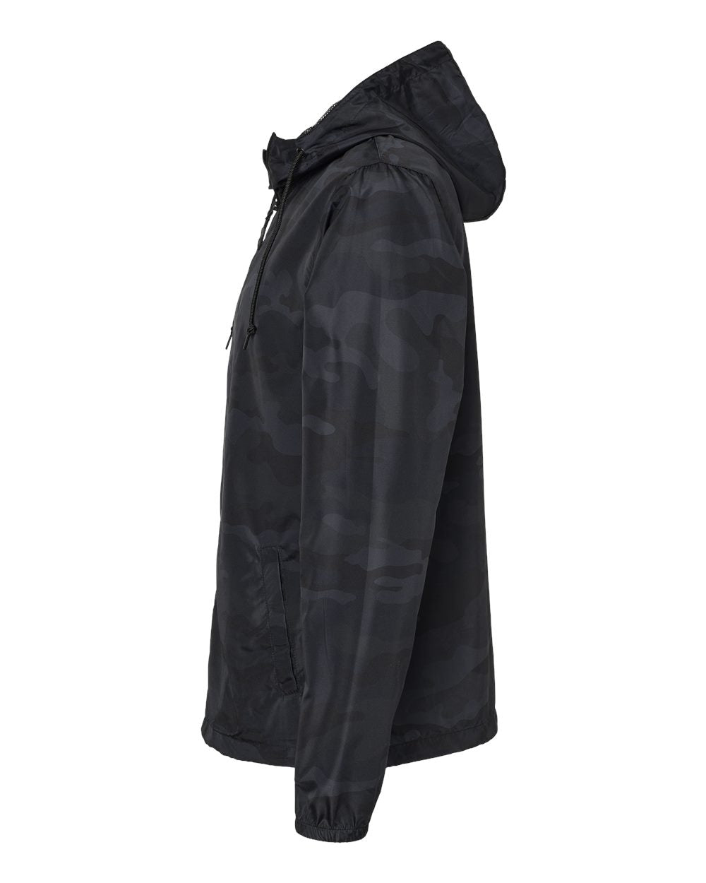 Side view of Michigan State black camo jacket from Nudge Printing