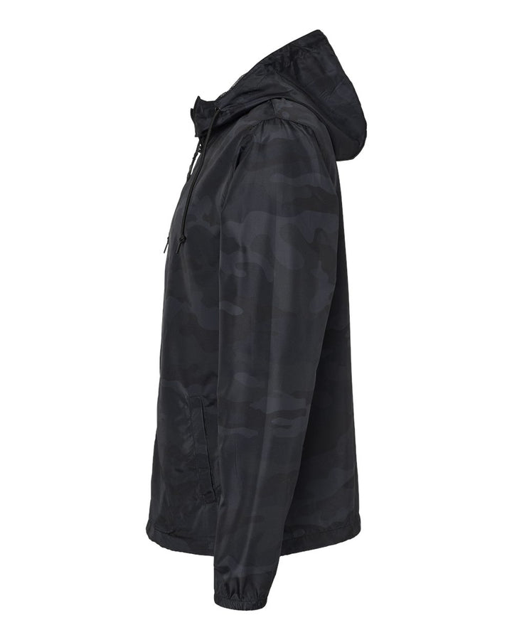 Side view of Michigan State black camo jacket from Nudge Printing