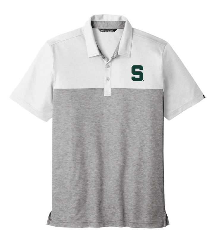 Michigan State Block S Polo Travis Mathew White and Grey
