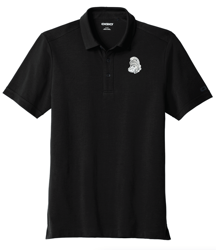 Black Michigan State Short Sleeve Polo with white Gruff Sparty logo on the left chest