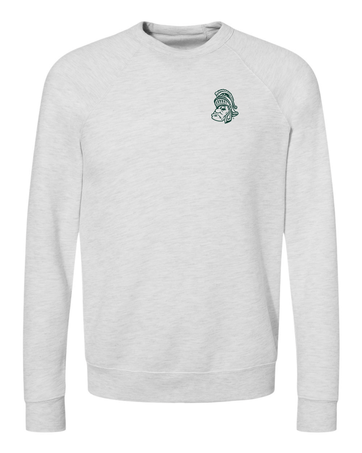 Ash White Gruff Sparty Crewneck for Michigan State University on white background