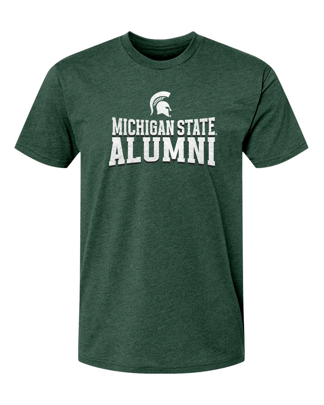Green t-shirt with Michigan State Alumni text and Spartan logo on a white background