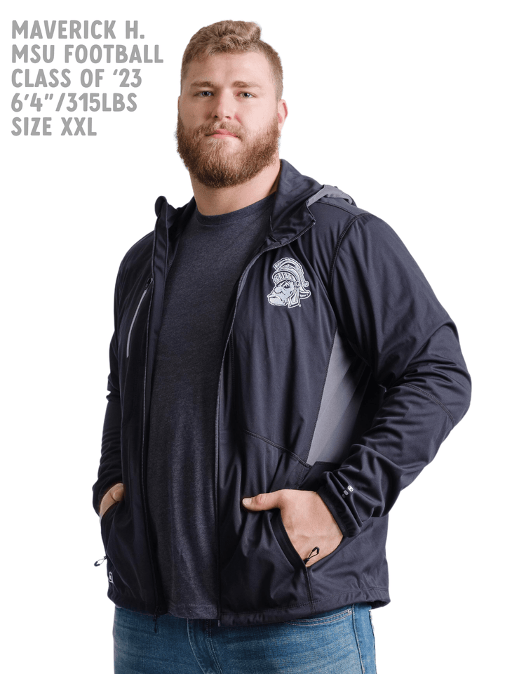 Premium Michigan State Jacket unzipped and on male