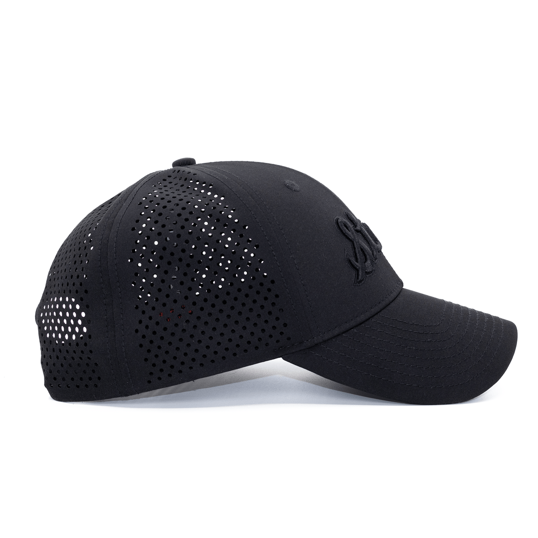 Right side view of the all black Michigan State black on black hat from Nudge Printing