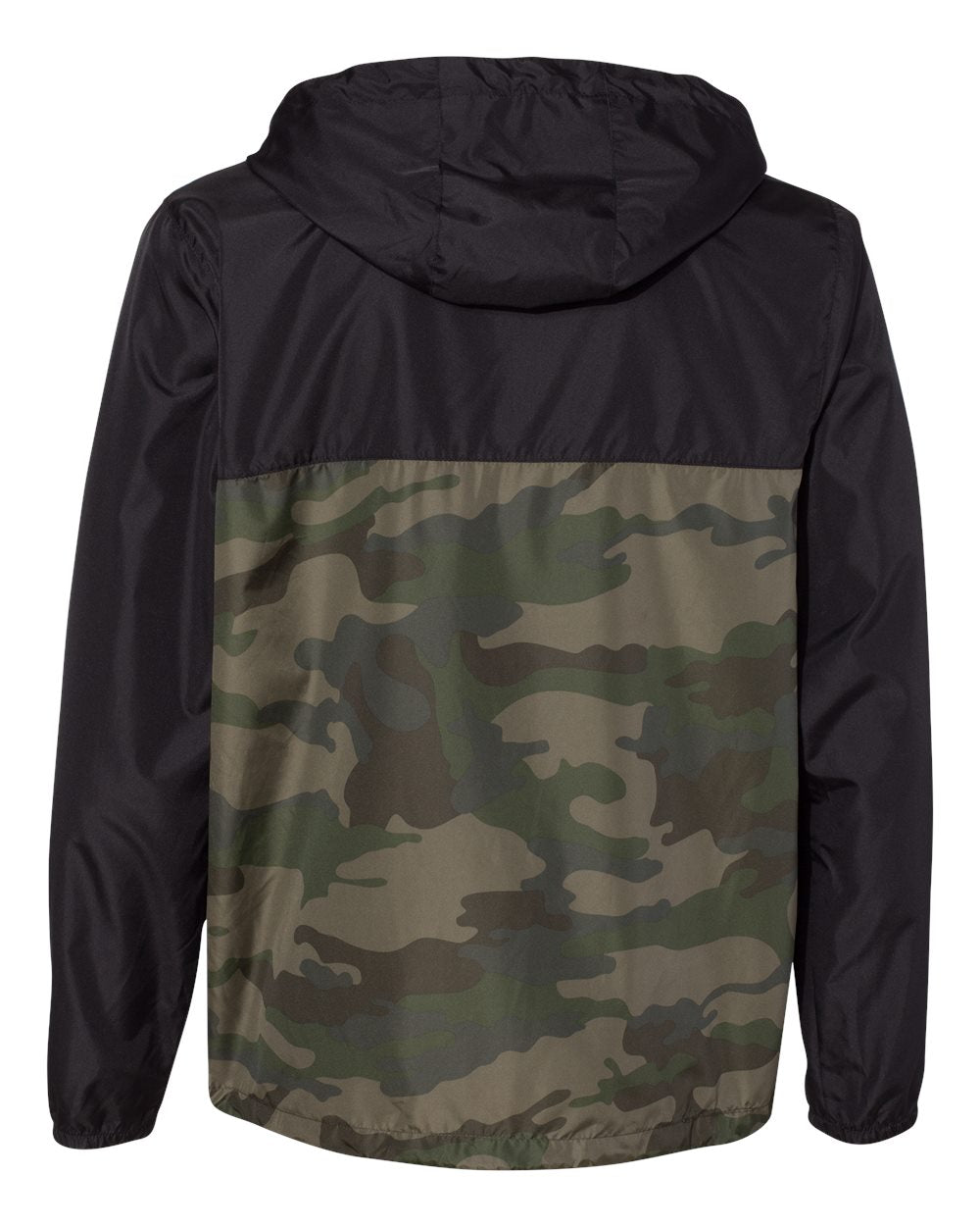 Back view of Michigan State Black and Green Camo Windbreaker Jacket from Nudge Printing