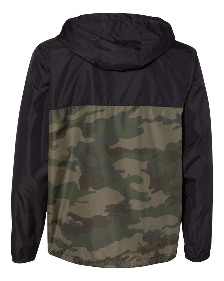 Back view of Michigan State Black and Green Camo Windbreaker Jacket from Nudge Printing