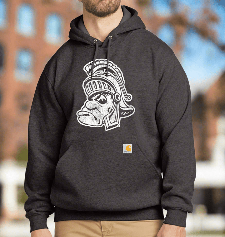 Carbon Heather Gruff Sparty Michigan State University sweatshirt on durable Carhartt