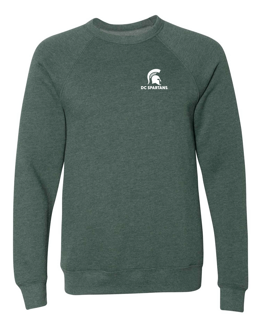 Green Michigan State crewneck sweatshirt embroidered with the DC Spartans Alumni Club logo on the left chest.