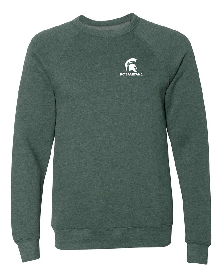 Green Michigan State crewneck sweatshirt embroidered with the DC Spartans Alumni Club logo on the left chest.