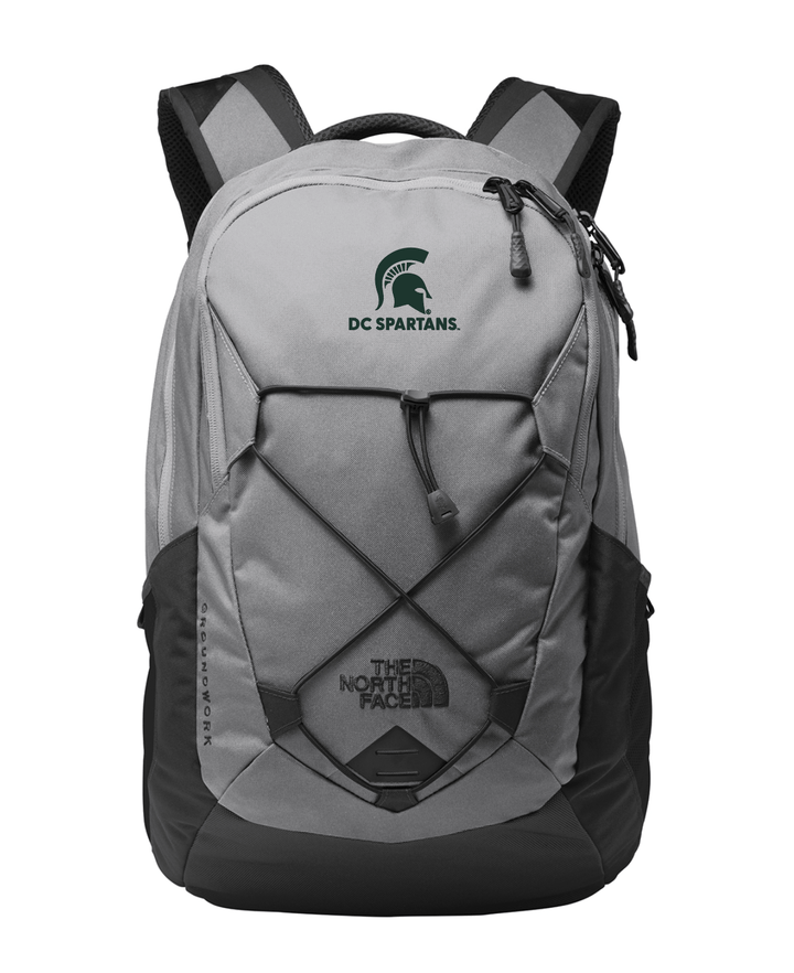 DC Spartans Embroidered Michigan State University North Face Grey Backpack Mockup on white background