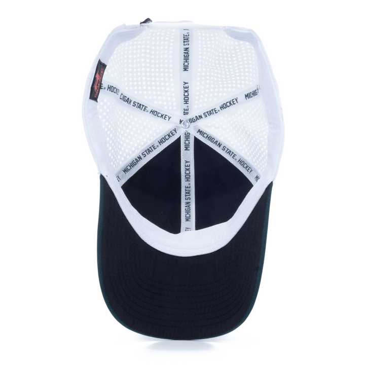 Inside view of the green and white Michigan State Hockey hat from Nudge Printing