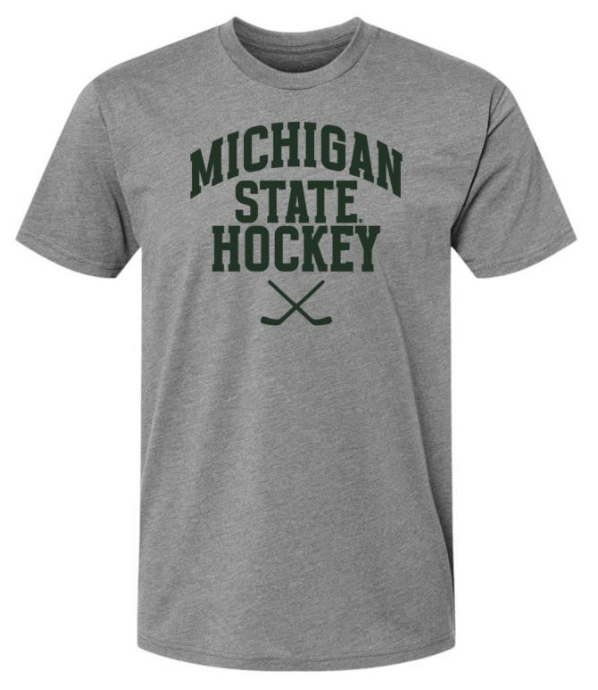 Michigan State University Hockey Sticks Grey T-shirt on white background mockup