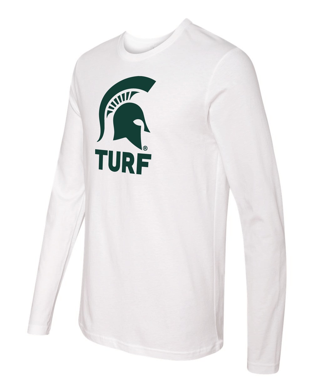 White Michigan State Turf long sleeve t-shirt at an angled view.