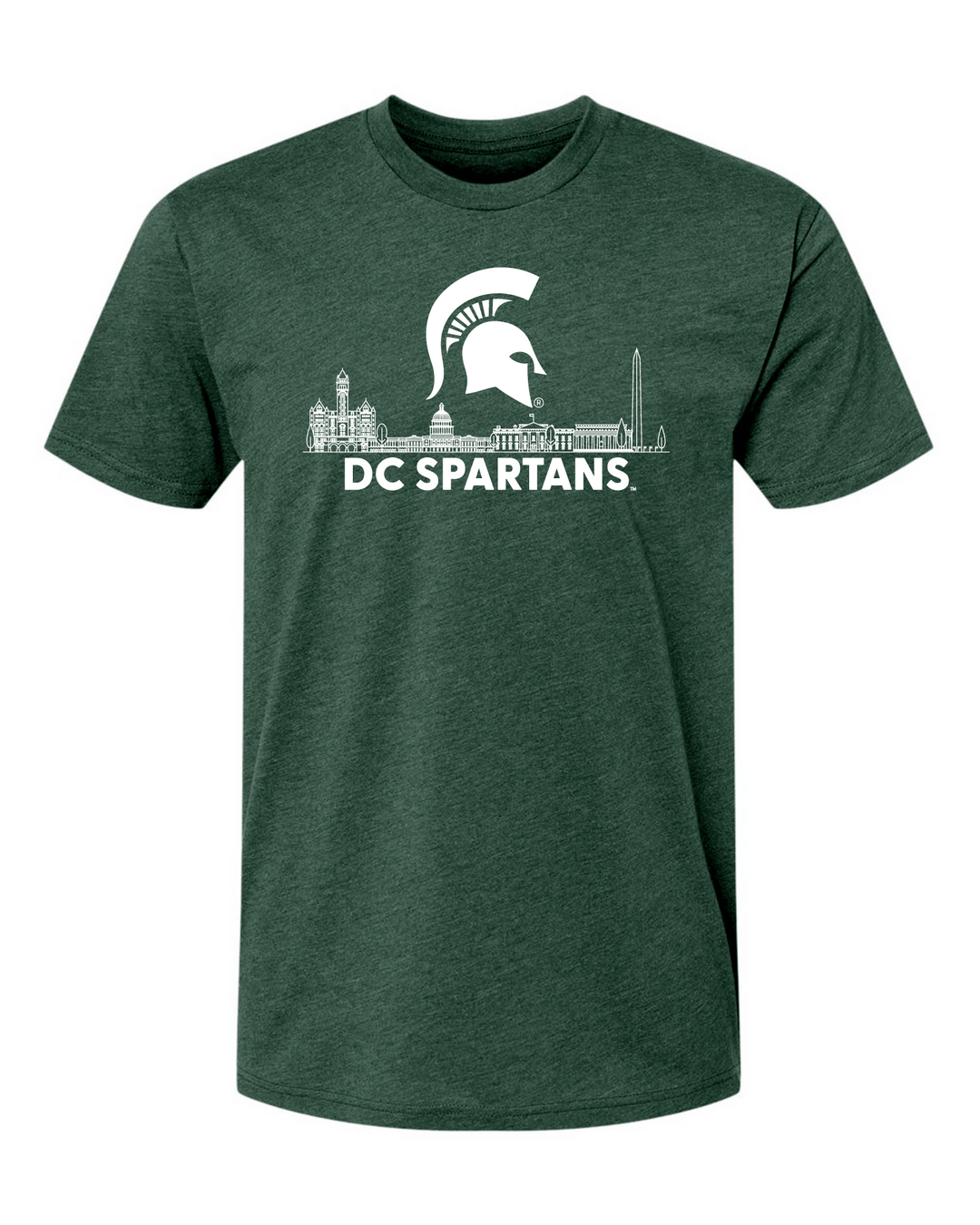 Green Michigan State t-shirt sporting the DC Spartans Alumni Club logo printed in white ink on the chest