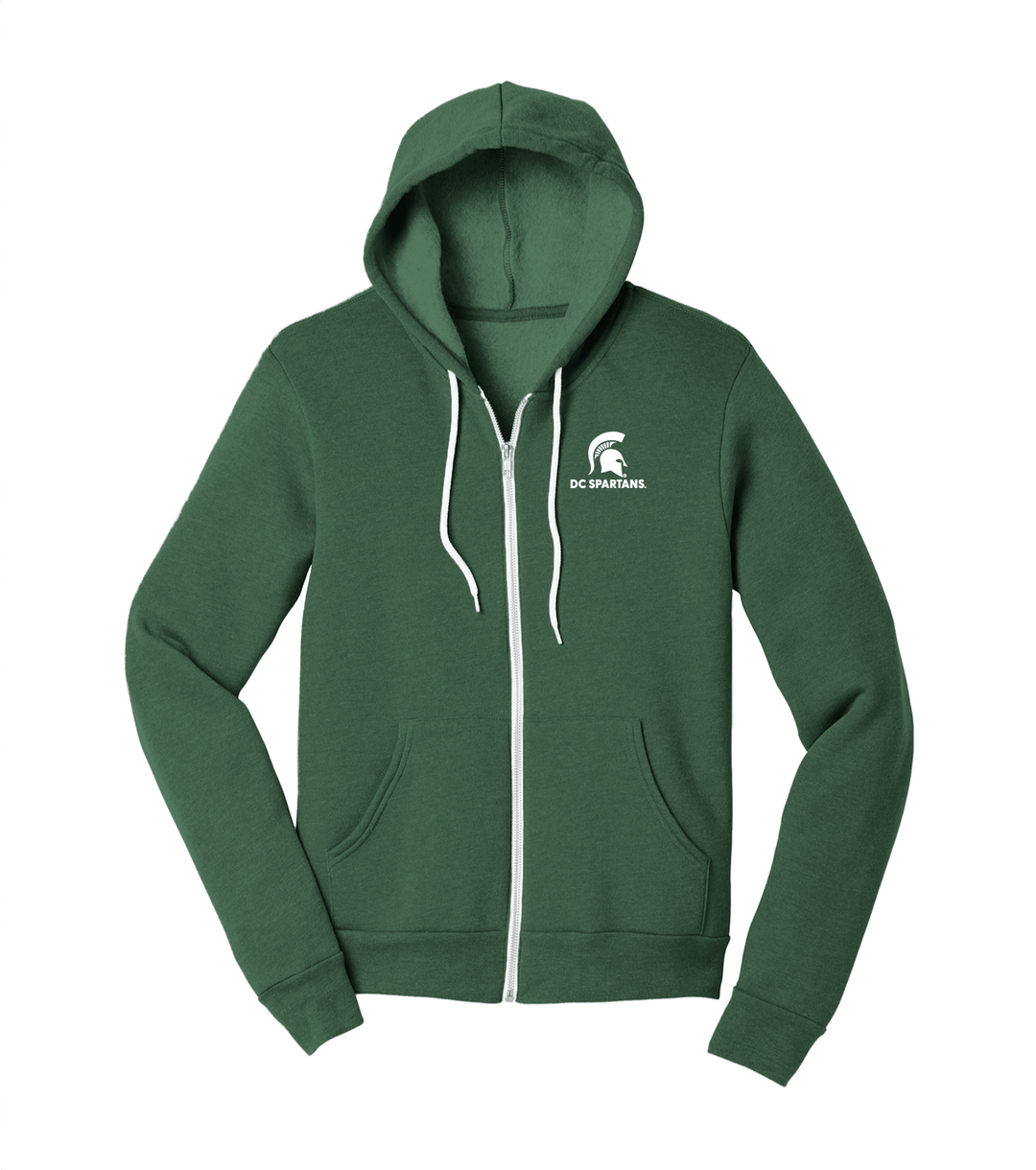 Green Michigan State zip up sweatshirt sporting the DC Spartans logo embroidered on the left chest