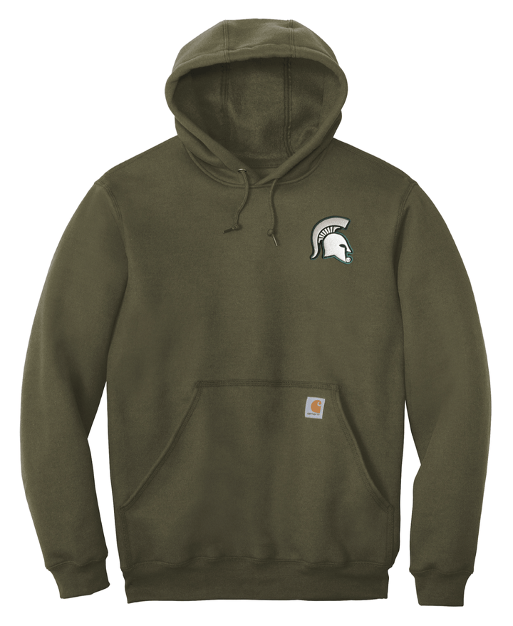 Michigan State Carhartt Sweatshirt with White Spartan Helmet on chest