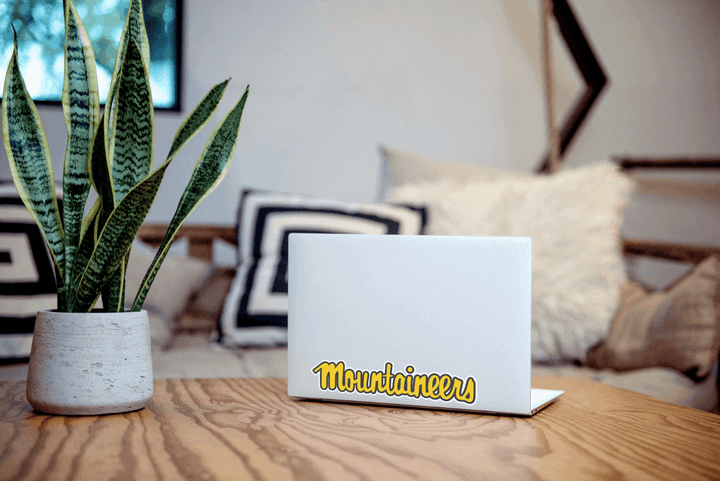 Black and Gold Mountaineers App State Sticker on Computer