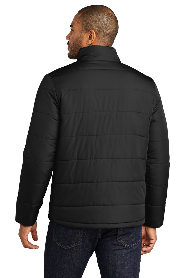 Back view of a Port Authority black puffer jacket from Nudge Printing