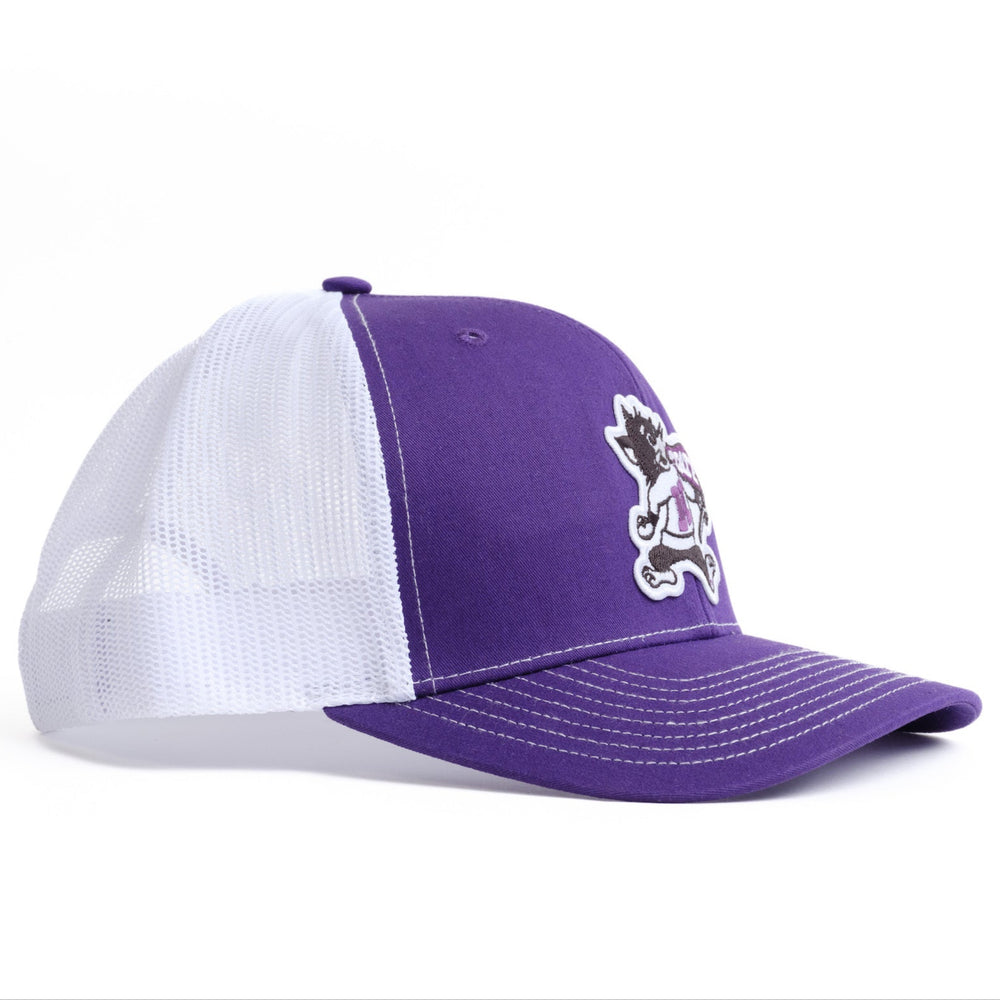 Kstate hat in purple with Willie the Wildcat