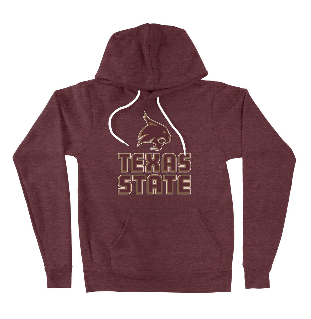 Texas State University Maroon Sweatshirt Hoodie mock up front view on white background