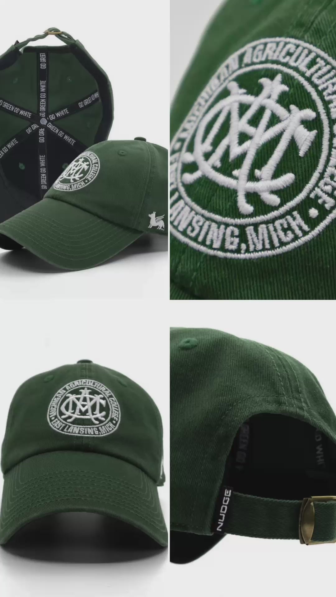 Michigan State MAC Green Dad Hat Video with white background