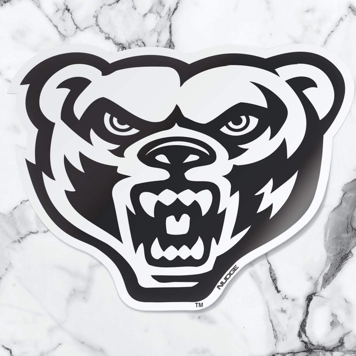 Oakland University Black & White Golden Grizzly Bear Head Car Decal - Nudge Printing