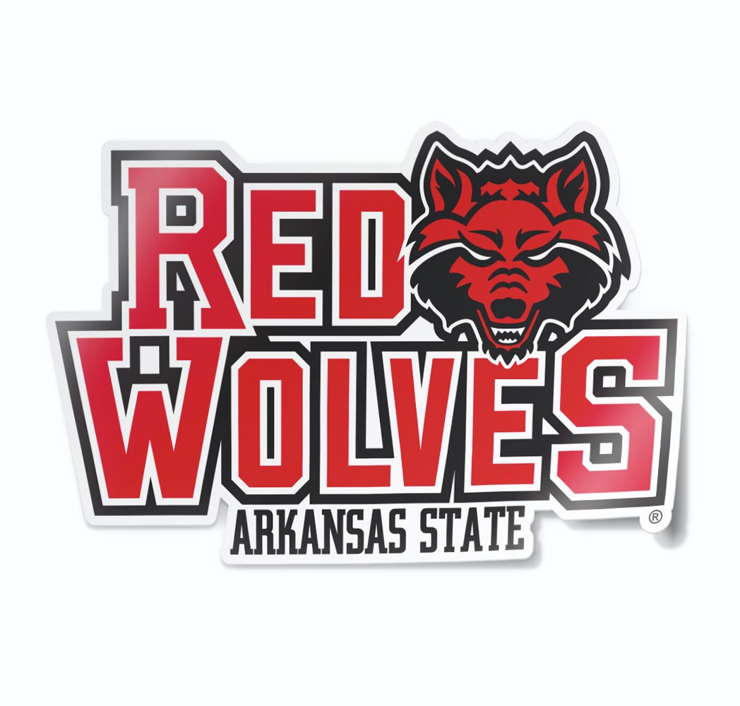 Arkansas State "Red Wolves" with Mascot Combo Logo for Cornhole Board