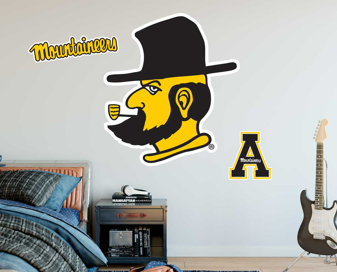Appalachian State University Mountaineers XL 3-Piece Mascot Logo Wall Decal Repositionable Sticker Set