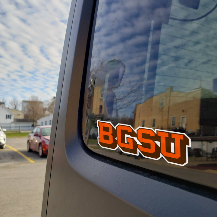 Orange with Shadow "BGSU" Block Design Car Sticker on Back of Car
